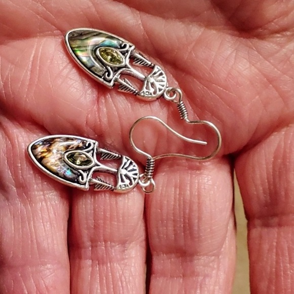 Tree Abalone Drop Green Crystal Earrings - Picture 3 of 4